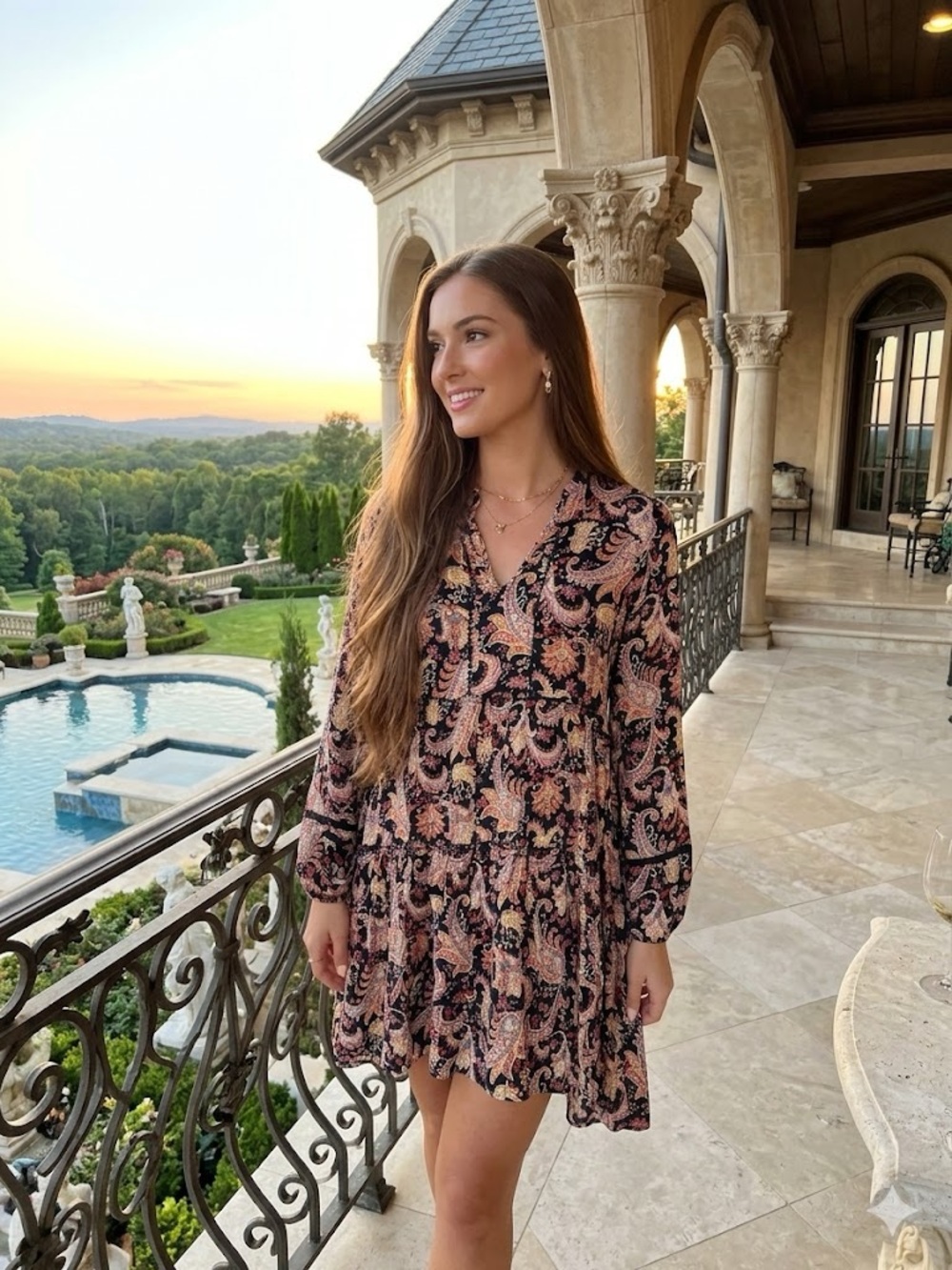 🇺🇸Knox Rose Black & Blush Paisley Tiered Mini Dress🇺🇸